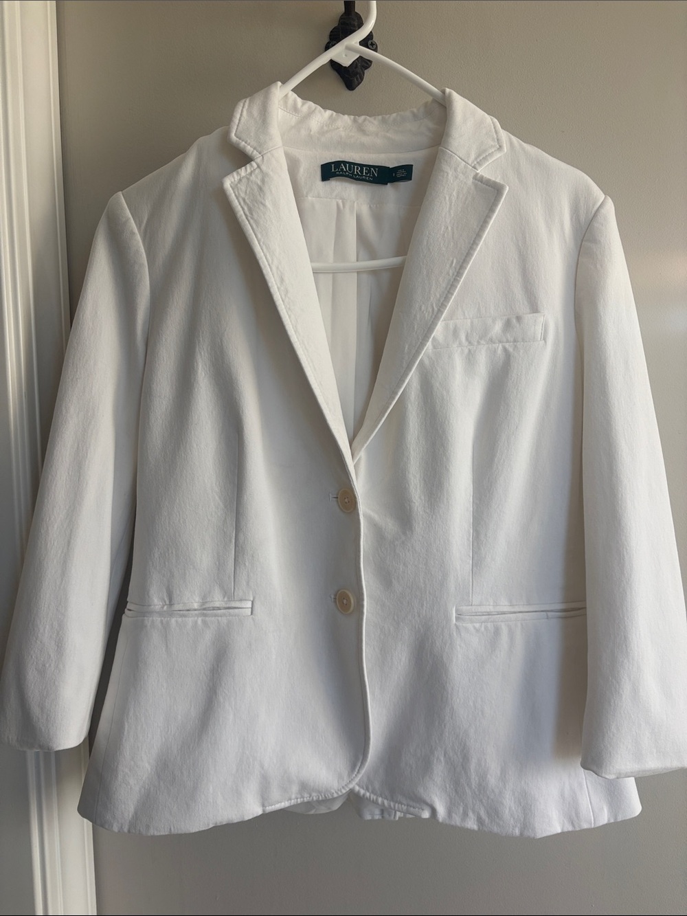 Lauren Ralph Lauren White Cotton Blend 2-Button Tailored Blazer Jacket Size 8